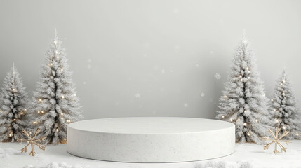christmas tree in snow stage background