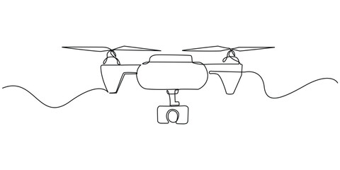 continuous line drawing of a drone camera.one line drawing of a flying drone camera.taking photos and videos from a height.single line vector illustration.isolated white background