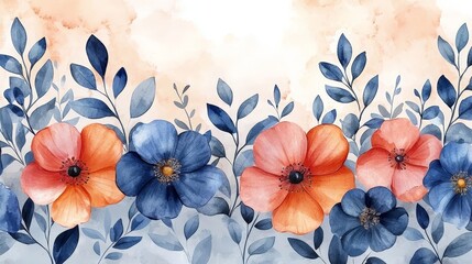 A watercolor illustration featuring colorful flowers and leaves, ideal for decorative purposes.