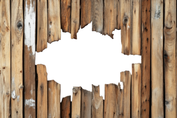 Hole in the wood wall isolated on transparent background