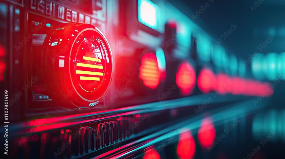 Aufkleber Close-up of digital control panel with glowing buttons and knobs.