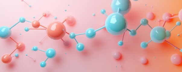 A colorful representation of molecular structures, showcasing interconnected spheres in pink and blue hues, symbolizing chemistry and scientific exploration.