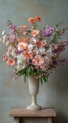 Naklejka premium A beautiful bouquet of mixed flowers arranged in a decorative vase.