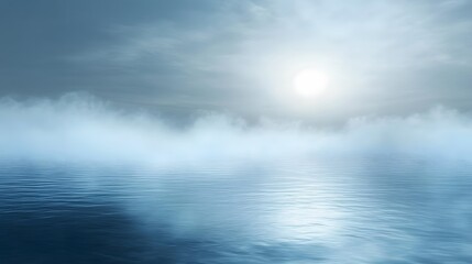 Serene Foggy Water Landscape Under a Bright Sun