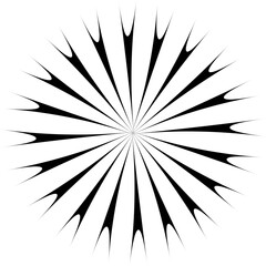 Fototapeta premium Sunburst icon in flat style. Summertime figure concept. Radial stripes of fireworks. Retro design element. Weather tool vector illustration. Power, Sun rise pattern isolated on transparent background.