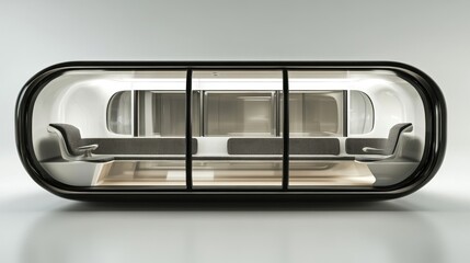 A futuristic train interior showcasing sleek design and modern seating.