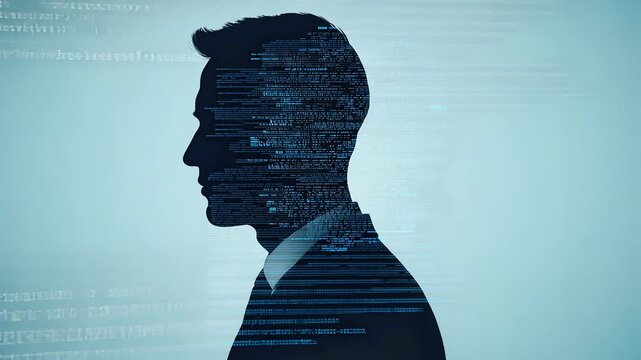 a man with a digital overlay representing technology and data, innovation and transformation.