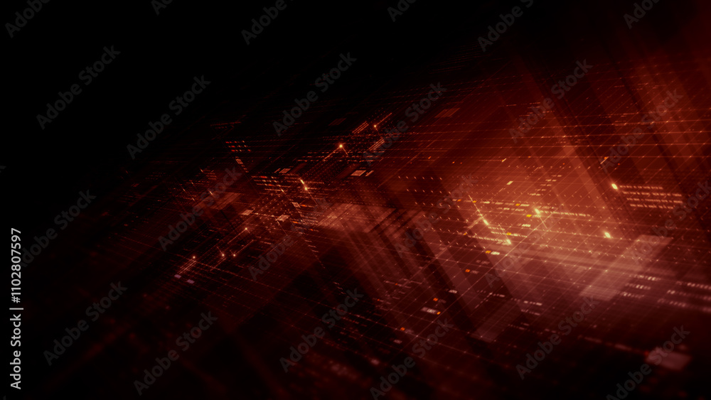 Aufkleber Futuristic network simulation blending AI, quantum physics, and deep learning, with a particle matrix analyzing data in a sleek, HUD-style interface
