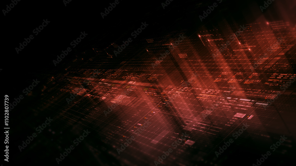 Leinwandbilder Futuristic network simulation blending AI, quantum physics, and deep learning, with a particle matrix analyzing data in a sleek, HUD-style interface