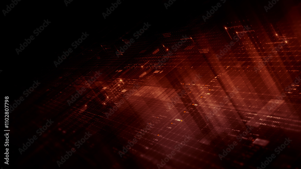 Aufkleber Futuristic network simulation blending AI, quantum physics, and deep learning, with a particle matrix analyzing data in a sleek, HUD-style interface