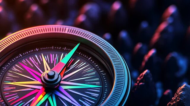 Vibrant compass with colorful needle and intricate design
