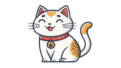 Smiling cartoon kitten sitting on its paws, tail curled up, showcasing cute feline charm