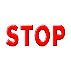 red stop bold text for warning and attention alert isolated on white 