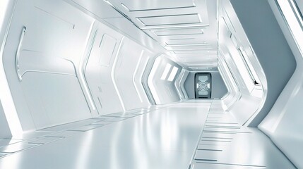 Obraz premium Futuristic White Corridor Interior with Smooth Walls and Lighting