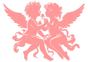 couple of angel with wings, Angel of love, Cherub with wings isolated on white, vector art, ready for card or invitation, save the date party. valentine's day.