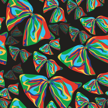  A vibrant seamless pattern featuring bold, abstract bows in Fauvist-inspired colors.Expressive strokes & vivid hues create a dynamic, artistic design, perfect for statement fabrics, decor, stationery