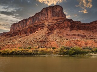 Red Sandstone Cliffs Along Scenic Byway 128 on the Colorado River Near Moab Utah.