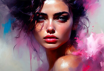 Fototapeta premium Vibrant Portrait of a Woman in Artistic Digital Painting Style