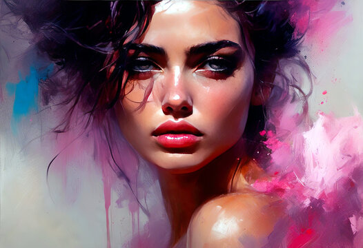 Vibrant Portrait of a Woman in Artistic Digital Painting Style
