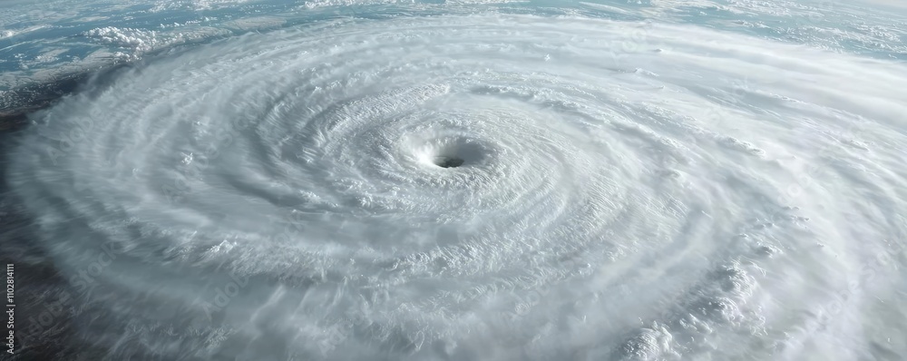 Poster top-down view of a powerful cyclone swirling in the ocean.
