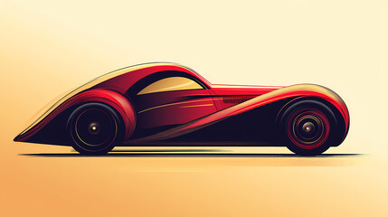 A dynamic car icon with sleek, angular designs, representing a transportation or ride-sharing app, art deco. Deco. Illustration