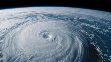 Hurricane cyclone viewed from space, dramatic storm formation, swirling clouds.