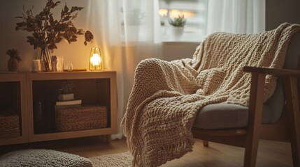 Cozy Knitted Blanket on Armchair in a Warm Interior
