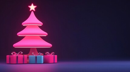 Neon Pink Christmas Tree with Gifts.
