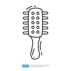 A simple line drawing of a hairbrush with a handle and bristles, designed for grooming and styling hair.