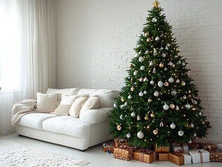 Bright Living Room with Christmas Tree