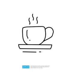 A simple line drawing of a steaming cup on a saucer, representing warmth and comfort, often associated with beverages like coffee or tea.