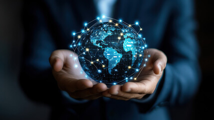 Fototapeta premium Business Professional Holding Earth Globe Symbolizing Global Care and Environmental Protection Concept