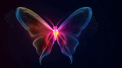 Neon glowing butterfly animal isolated on dark background, phantasmal iridescent, psychic waves created with generative ai technology. Luminescent. Illustration