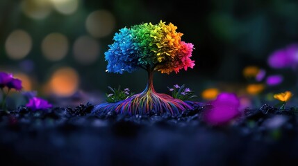 Fototapeta premium Vibrant Chromatic Tree Emerging from Mystical Ethereal Landscape