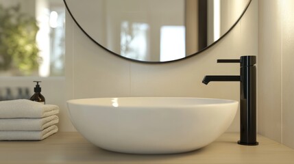 Modern Bathroom Sink with Black Faucet