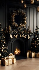 Elegant Black and Gold Christmas Scene