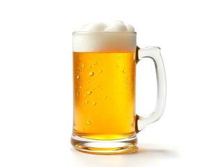 beer, mug, frosty, golden, foam, head, isolated, photorealistic, image, white, background, beverage, drink, alcohol, refreshment, cold, chilled, glass, lager, brew, bar, pub, classic, detailed,