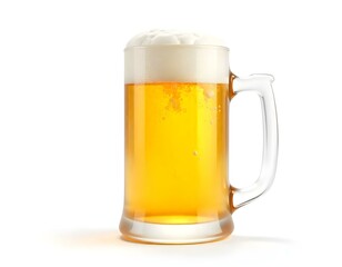 beer, mug, frosty, golden, foam, head, isolated, photorealistic, image, white, background, beverage, drink, alcohol, refreshment, cold, chilled, glass, lager, brew, bar, pub, classic, detailed,