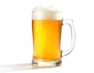 beer, mug, frosty, golden, foam, head, isolated, photorealistic, image, white, background, beverage, drink, alcohol, refreshment, cold, chilled, glass, lager, brew, bar, pub, classic, detailed,