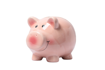 PNG, Christmas piggy bank, with festive decorations and gifts, isolated on white background.