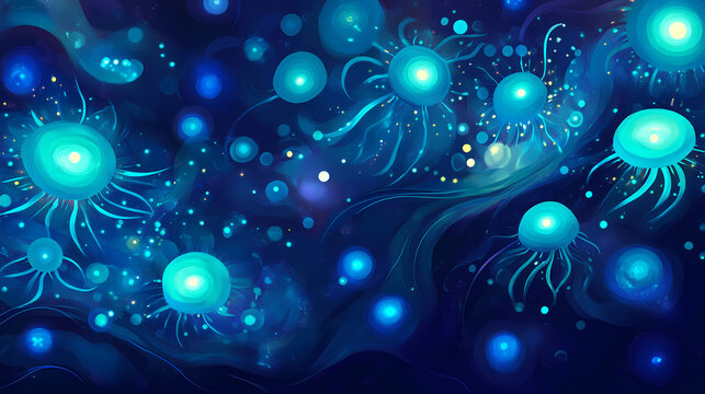 Bio luminescence. illumination of plankton at maldives. many par. Luminescent. Illustration