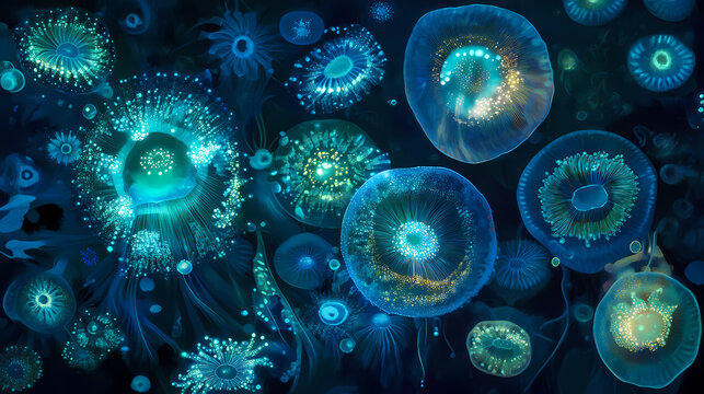 Bio luminescence. illumination of plankton at maldives. many par. Luminescent. Illustration