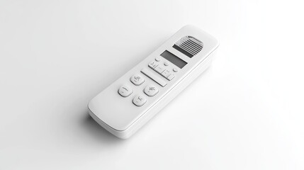 A sleek white remote control with buttons and a display, designed for user convenience.