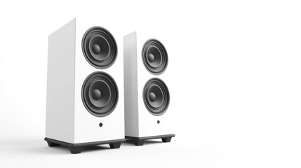 Obraz premium A pair of modern white audio speakers designed for high-quality sound reproduction.