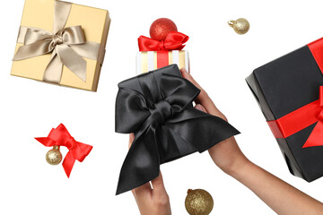 PNG, New Year gift, Christmas gifts isolated on white background.
