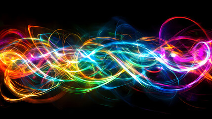 Glowing luminescent tendrils of light woven into a kaleidoscope of rainbow hues, luminous, rainbow, vibrant. Luminescent. Illustration