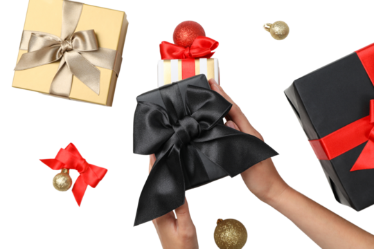 PNG, New Year gift, Christmas gifts isolated on white background.