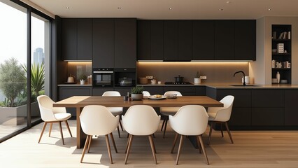 Explore a modern kitchen space with minimalist design and beautiful natural lighting for a cozy atmosphere