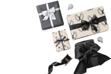 PNG, Christmas gifts, packing process, isolated on white background.