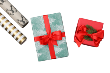 PNG, Christmas gifts, packing process, isolated on white background.